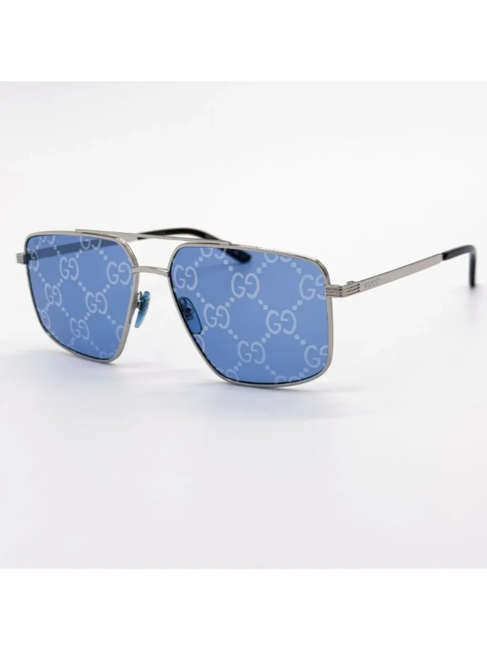 New Gucci Blue Silver Pilot Frame Sunglasses GG0941S 004